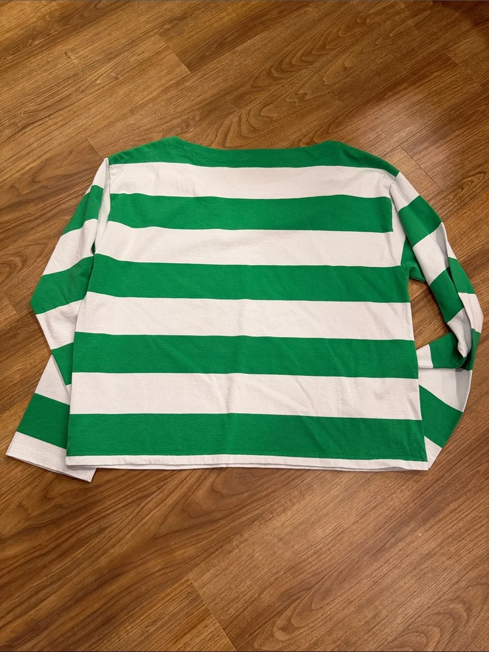 J. Crew Women’s Green and White Striped Long-Sleeve Top